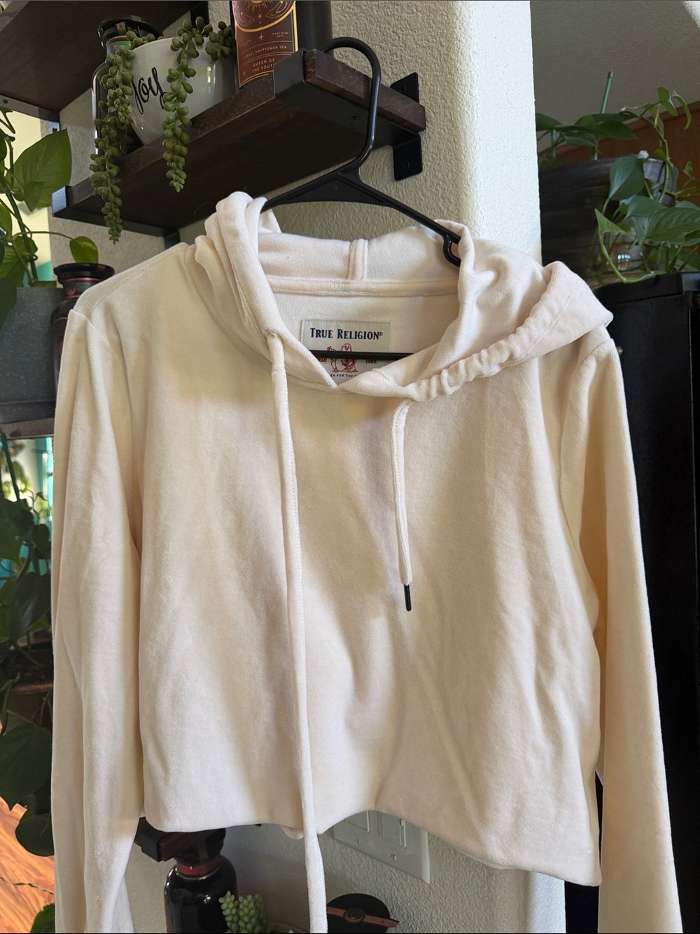 True Religion Light Cream Cropped Hoodie
